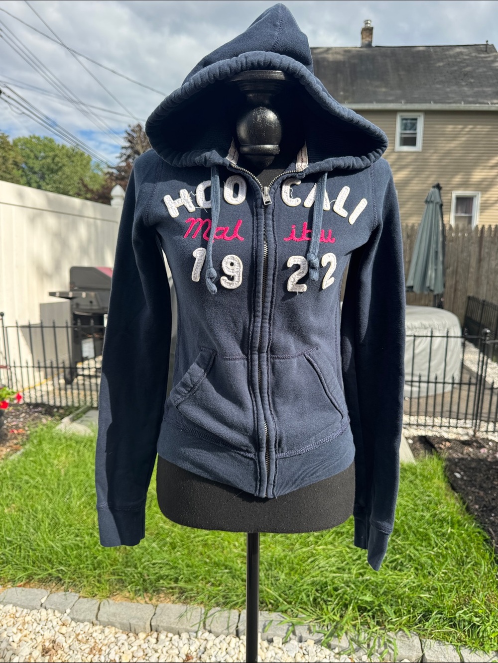 Hollister Navy Hooded Zip-Up Jacket with Pink Accent